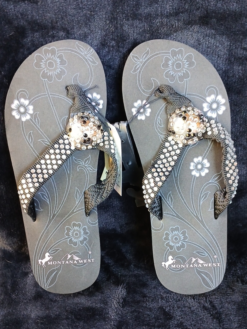 Montana West Black Rhinestone Embellished Women's Sandals